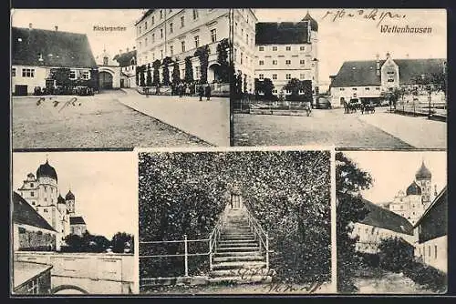 AK Wettenhausen, Kinder am Kloster, Strassenpartie mit Kutsche