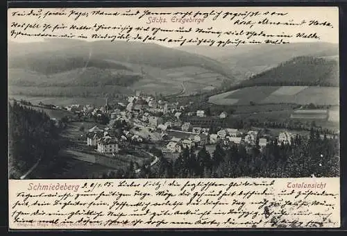 AK Schmiedeberg / Osterzg, Totalansicht von einem Berg aus