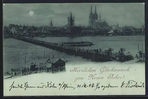 AK Köln, Teilansicht mit Brücke