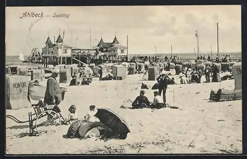 AK Ahlbeck / Seebad, Seesteig vom Strand gesehen