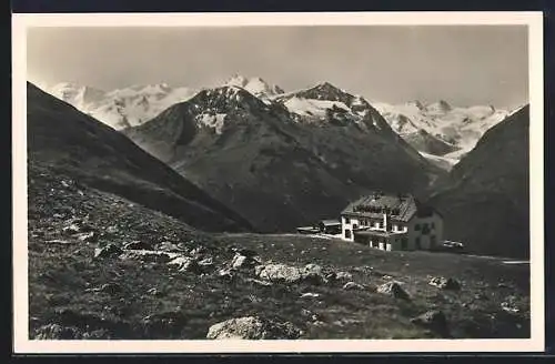 AK Muottas Muragl, Muottas-Kulm, Hotel, Blick auf die Berninagruppe