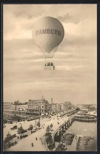 AK Hamburg, Ballonfahrt über dem Jungfernstieg