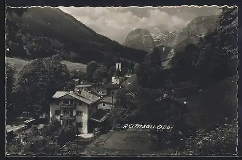 AK Ramsau / Berchtesgaden, Teilansicht mit Kirche