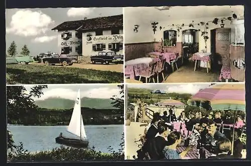AK Baierbach / Simssee, Terrassen-Cafe Weinberg Zum Glockenwirt mit Speiseraum & Simssee