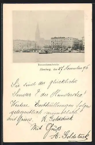 AK Hamburg, Reesendammsbrücke vom Wasser aus