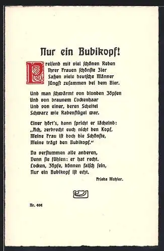 AK Gedicht Nur ein Bubikopf! von Frieda Mehler