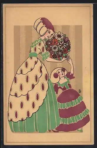 Künstler-AK Mutter mit ihrer Tochter, Jugendstil