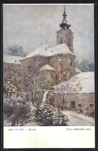 Künstler-AK Hans Götzinger: Ober St. Veit, Winterblick zur Kirche