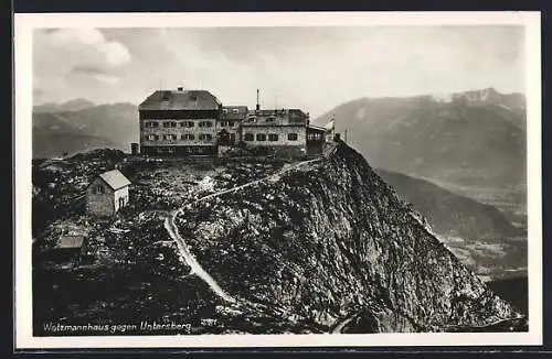 AK Watzmannhaus, Berghütte gegen Untersberg