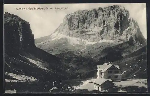 AK Grödnerjoch-Hospiz, Berghütte mit Langkofel