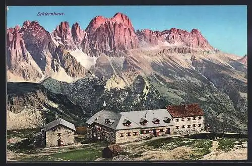 AK Schlernhaus, Blick auf die Berghütte