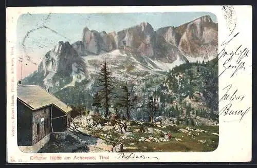 AK Erfurter Hütte am Achensee, Berghütte mit Gebirgspanorama