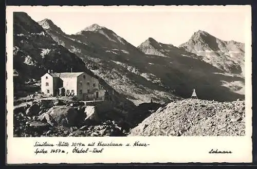 AK Similaunhütte, Berghütte mit Kreuzkamm und Kreuzspitze