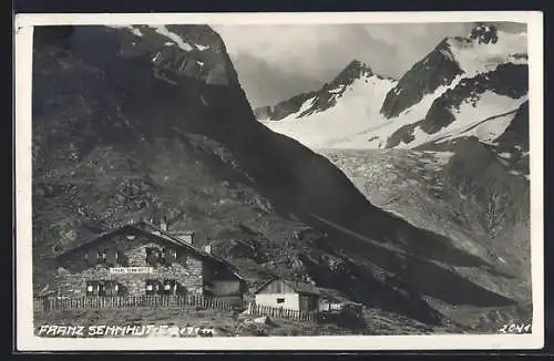 AK Franz Senn-Hütte, Gesamtansicht mit Gebirgspanorama