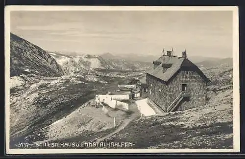 AK Schiestlhaus, Blick von der Hütte auf die Ennsthaleralpen