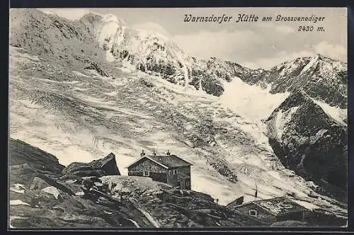 AK Warnsdorferhütte, Berghütte gegen den Krimmler-Kees