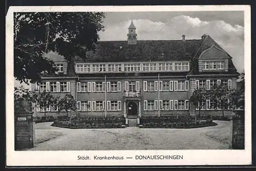 AK Donaueschingen, Eingang des Städt. Krankenhauses