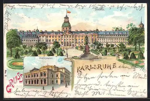 Lithographie Karlsruhe, Schloss, Hoftheater