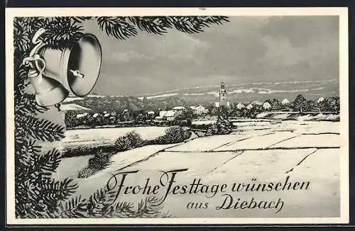 AK Diebach /Ufr., Gesamtansicht im Winter, Weihnachtskarte