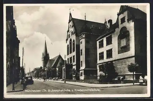 AK Mühlhausen i. Th., St. Josephskirche und Knabenmittelschule