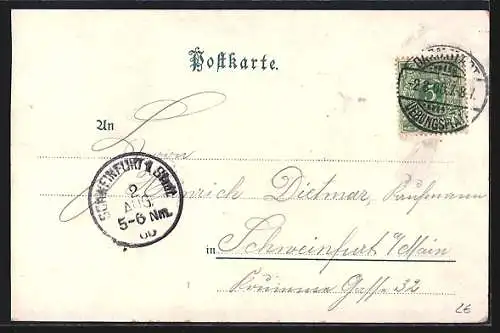 Lithographie Darmstadt, Kath. Kirche Wilhelminen Strasse, Saalbau, Grossherzogl. Orangerie