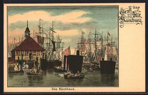 Lithographie Alt-Hamburg, Am Blockhaus