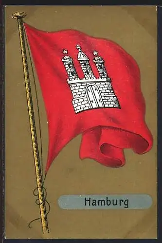 AK Hamburg, Wehende Fahne mit Wappen