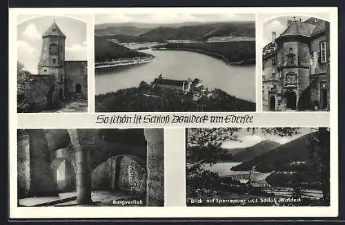 AK Waldeck / Hessen, Schloss Waldeck am Edersee, Burgverliess, Blick auf Sperrmauer