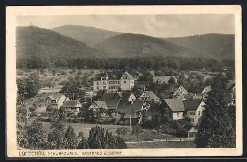 AK Loffenau, Ortsansicht mit Gasthaus z. Sonne