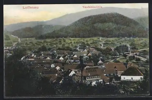 AK Loffenau, Totalansicht mit Gasthaus zum Adler und Teufelsmühle