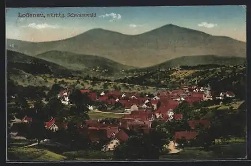 AK Loffenau /Württbg. Schwarzwald, Teilansicht mit Bergen