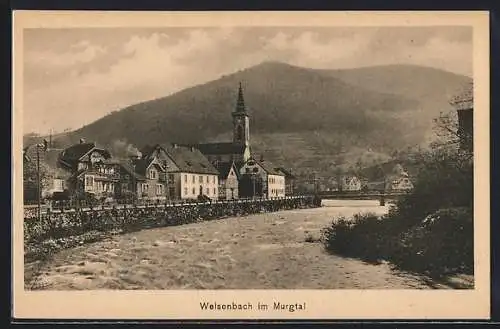 AK Weisenbach /Murgtal, Partie am Ufer, Kirche