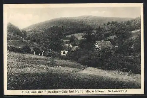 AK Herrenalb, Ortspartie mit Gasthaus Plotzsägemühle