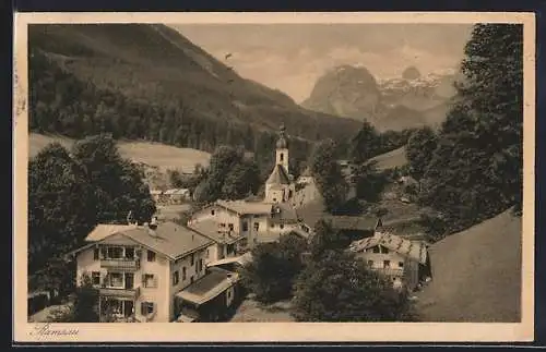 AK Ramsau / Berchtesgaden, Ortspartie mit Kirche