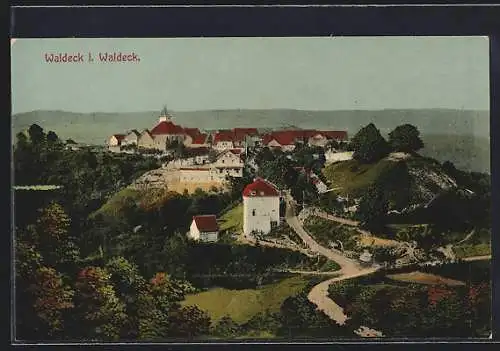 AK Waldeck / Hessen, Blick vom Schloss auf den Ort