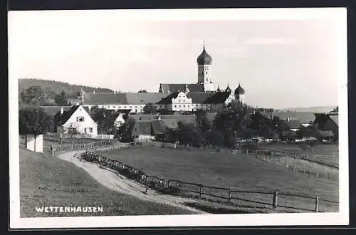 AK Wettenhausen, Blick vom Ortseingang zum Kloster
