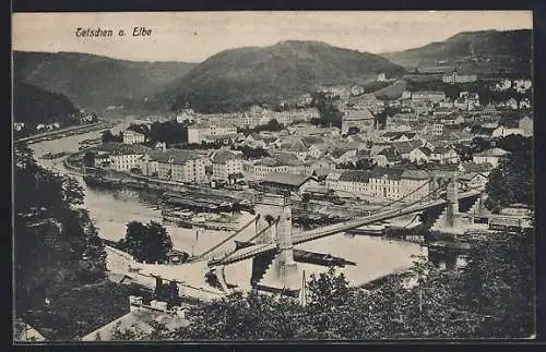 AK Tetschen a. Elbe, Teilansicht mit Brücke