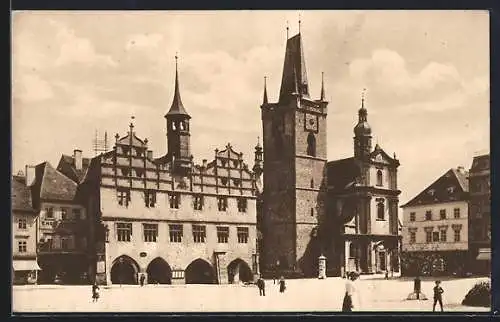 AK Leitmeritz / Litomerice, Blick auf altes Rathaus