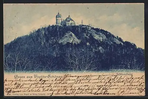 AK Teplitz Schönau-Teplice, Blick hoch auf den Schlossberg