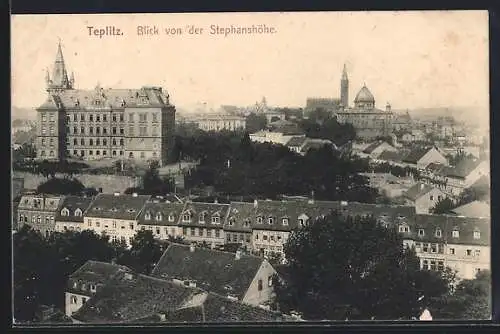 AK Teplitz Schönau / Teplice, Blick von der Stefanshöhe auf Synagoge und Gymnasium