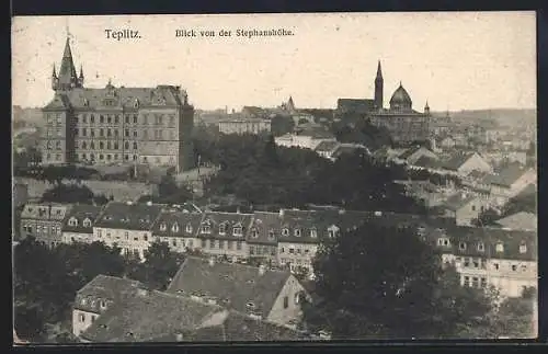 AK Teplitz Schönau / Teplice, Blick von der Stefanshöhe auf Synagoge und Gymnasium