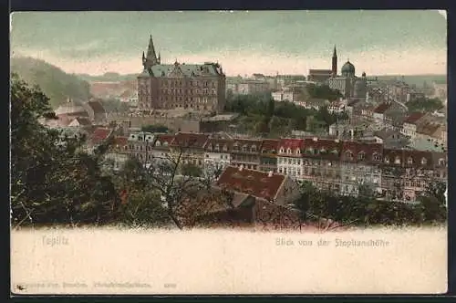 AK Teplitz Schönau / Teplice, Blick über die Stadt zum Schloss