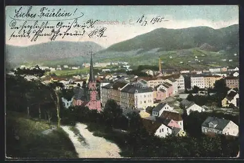 AK Bodenbach a. E., Ortsansicht mit Kirche, Häuser und Landschaft