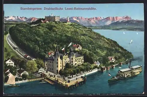 AK Berg /Starnbergersee, Hotel und Drahtseilbahn Leoni-Rottmannshöhe