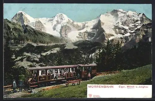 AK Mürrenbahn, Bergbahn mit Blick auf Eiger, Mönch und Jungfrau