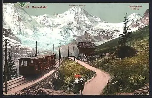 AK Mürrenbahn, Panorama mit Breithorn und Tschingelhorn