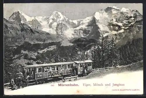 AK Mürrenbahn, Bergbahn mit Blick auf Eiger, Mönch und Jungfrau