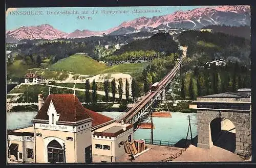 AK Innsbruck, Drahtseilbahn auf die Hungerburg mit Mariabrunn