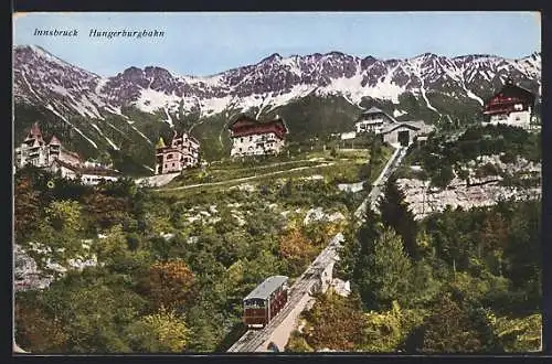 AK Innsbruck, Hungerburgbahn, Blick gegen den Hang mit der Bergbahn