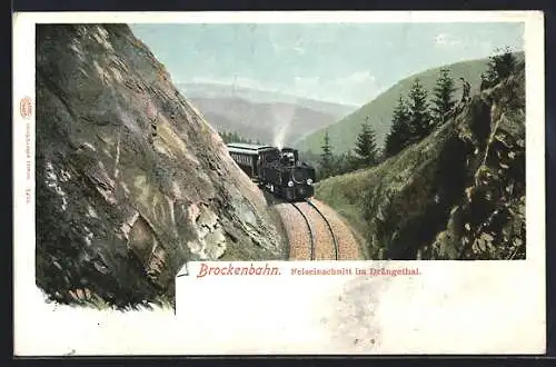 AK Brockenbahn am Felseinschnitt im Drängetal, Eisenbahn, Kleinbahn